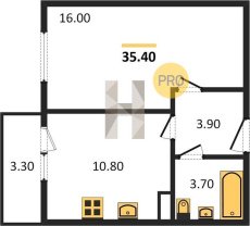 1-к квартира, 35.40м2