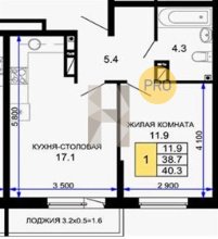 1-к квартира, 40.30м2