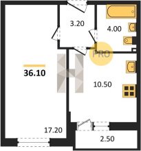 1-к квартира, 36.10м2