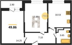 2-к квартира, 49.86м2