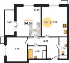 2-к квартира, 54.54м2